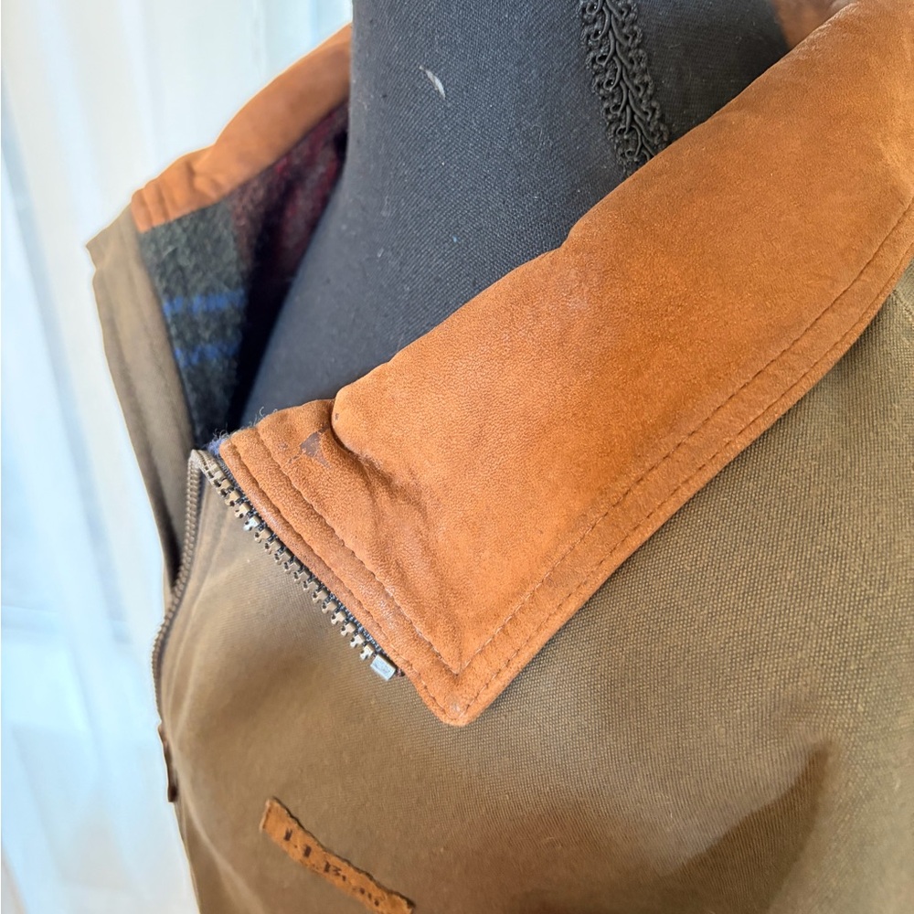 L.L. Bean Olive Green Bomber Jacket with Brown Collar - Picture 10 of 12